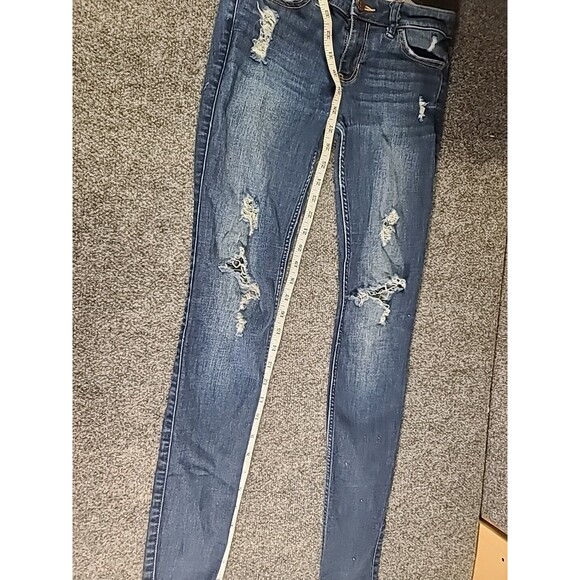 Hollister Women's Size 3R W26 L30 Dark Distressed  Super Skinny Stretchy Jeans - Picture 3 of 7